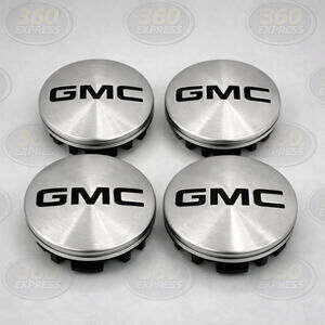 GMC Replacement Wheel Center Caps Brushed Aluminum Black Logo 83mm Set of 4